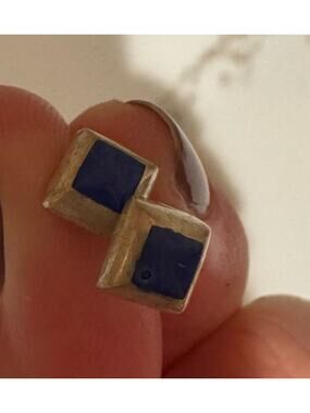 Sterling Silver 925 Square Blue Lapis Lazuli Stud Earrings